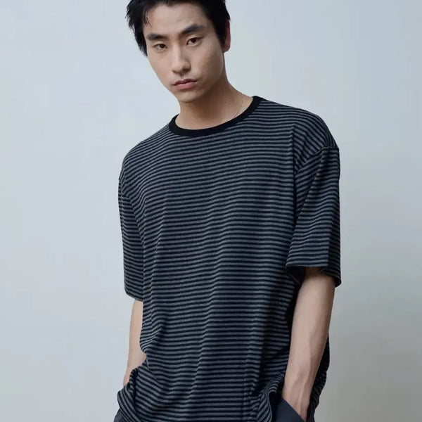 [BUNJANG] Vallut Dusty Stripe Half Sleeve Charcoal Size 2 / 발루트 DUSTY STRIPE HALF SLEEVE 차콜 2사이즈