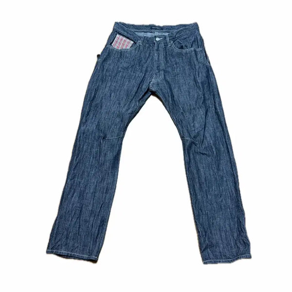 [BUNJANG] Japanese Vintage Raw Denim Check Wide Pants Y2K / 일본 빈티지 체크 생지 데님팬츠 y2k