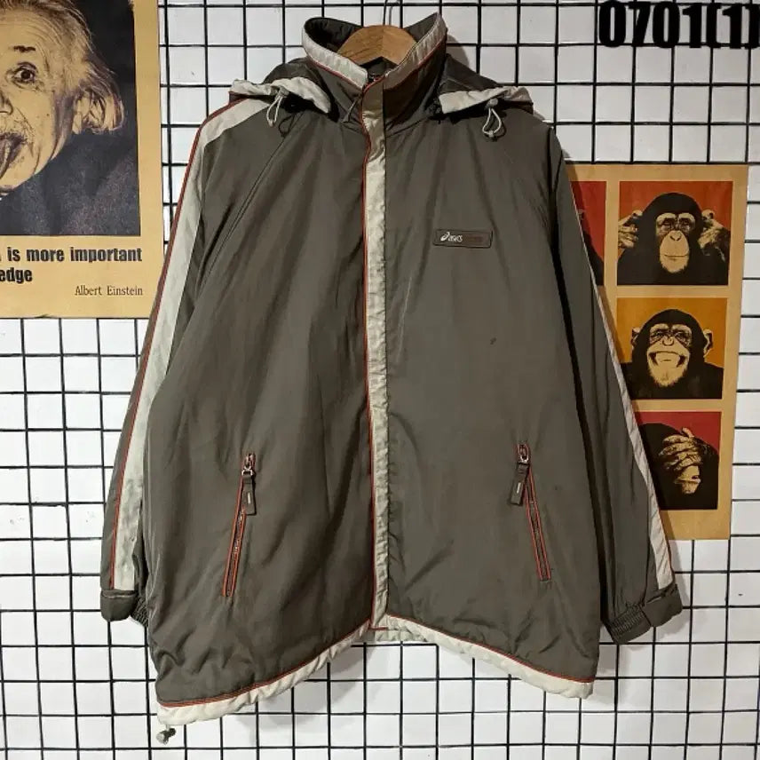 [BUNJANG] Asics Hooded Zip-Up Jacket Khaki / 아식스 후드 집업 자켓 카키 100