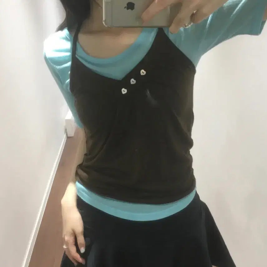 [BUNJANG] Neulbo Marong Heart Button Camisole Brown / 더기 마카롱 하트 버튼 나시