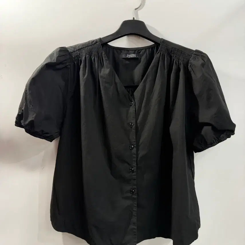 [BUNJANG] 09WOMEN Puff Sleeve V-Neck Blouse Black Cotton / [Free] 09WOMEN 면 100% 퍼프 소매 브이넥 블라우스 1.5