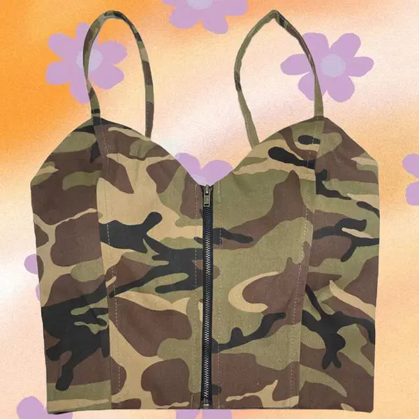 [BUNJANG] Camo Zip-Up Tank Top / [FREE] 카모 집업 탱크탑 나시