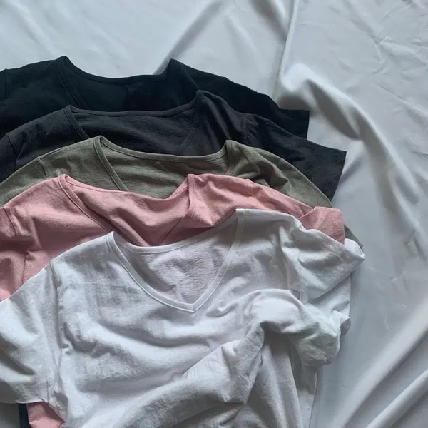 [BUNJANG] Cotton V-Neck Short Sleeve T-Shirt (New) / 코튼 브이넥 반팔티 (새상품)