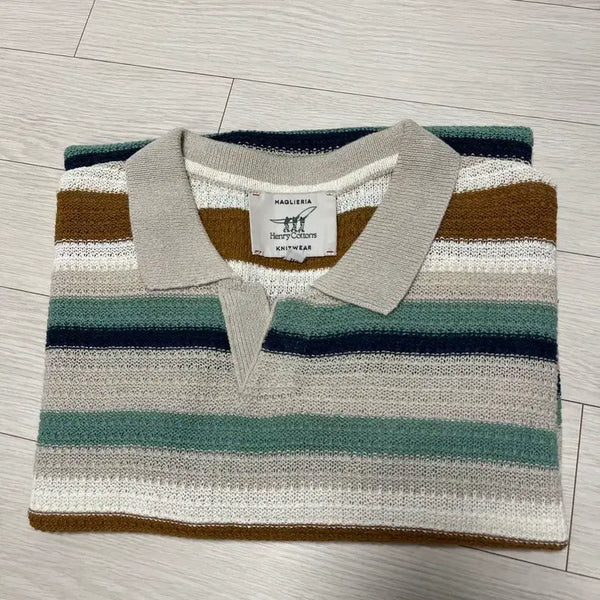 [BUNJANG] Henry Cotton Ripple Crochet Striped Knit / 헨리코튼 리플리 크로셰 단가라 니트 110