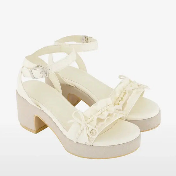 [BUNJANG] Pouring Dolli Ribbon Wedge Heels Ivory / 포어링 돌리 리본 웨지 힐 아이보리 240