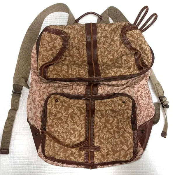 [BUNJANG] Thursday Island Mori Girl Floral Leather & Fabric Backpack / 써스데이아일랜드 모리걸 잔꽃브라운 가죽천백팩 보헤미안에스닉히피빈티지가방