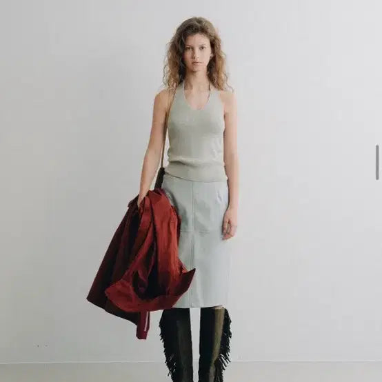 [BUNJANG] Smooth Smooth Metal Leather Skirt Pale Grey / 스무스무드 metal leather skirt pale grey 새제품
