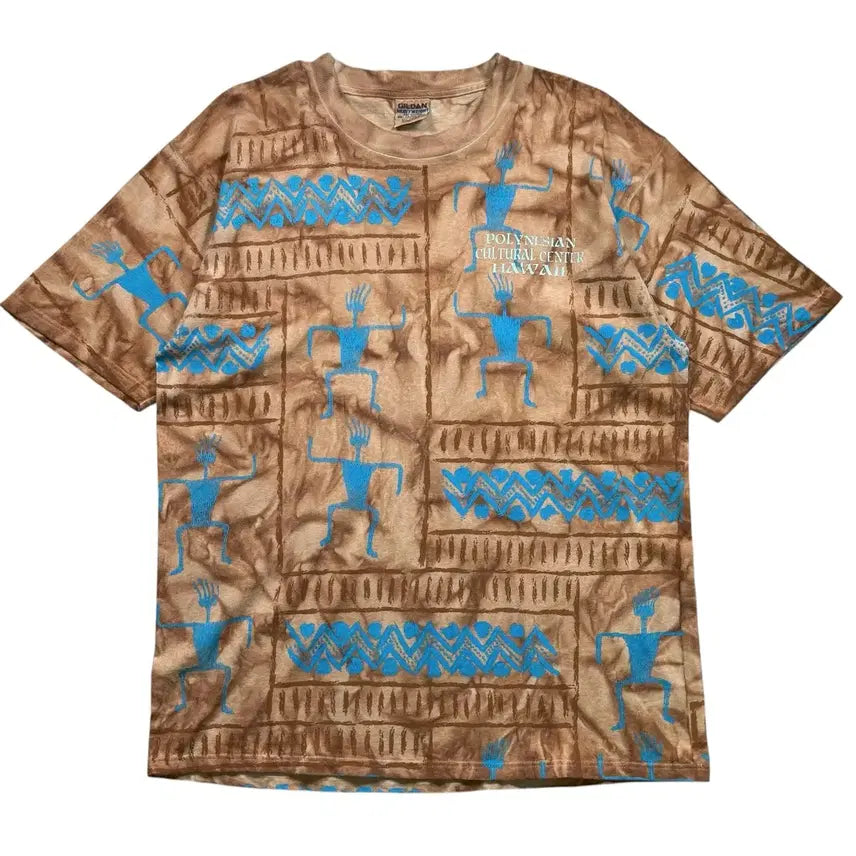 [BUNJANG] 90s Gildan Hawaiian Polynesian Pattern All Over Print T-Shirt / 90s 길단 하와이 폴리네시안 패턴 올오버 프린트 빈팔티