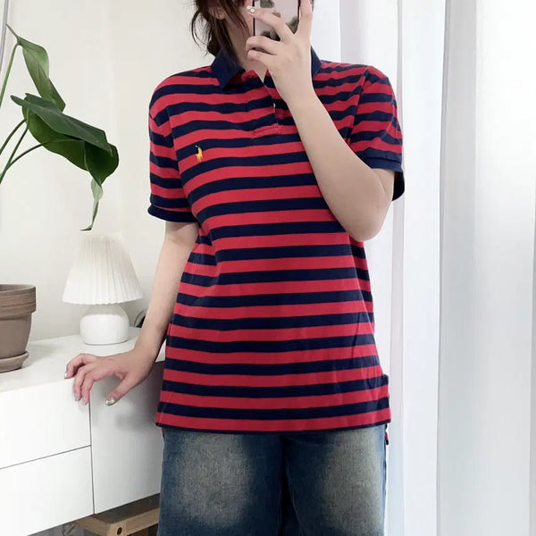 [BUNJANG] Polo Ralph Lauren Striped Short Sleeve Polo Shirt / 폴로 레드네이비 단가라 반팔카라티 [ L ]