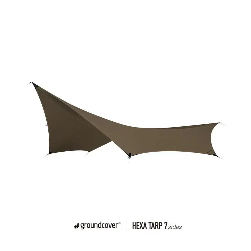 [BUNJANG] Groundcover 7SIDES Hexa Tarp (Tan) + 3 Poles / 그라운드커버 7ssides 헥사타프 탄색상 + 폴 3개 팝니다.