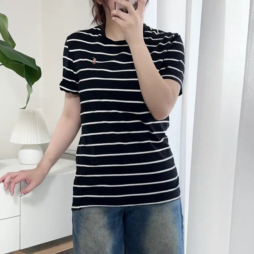 [BUNJANG] Polo Ralph Lauren Black Multi-Pony Stripe Short-Sleeve T-Shirt - M / 폴로 블랙 / 멀티포니 단가라 반팔티 [ M ]