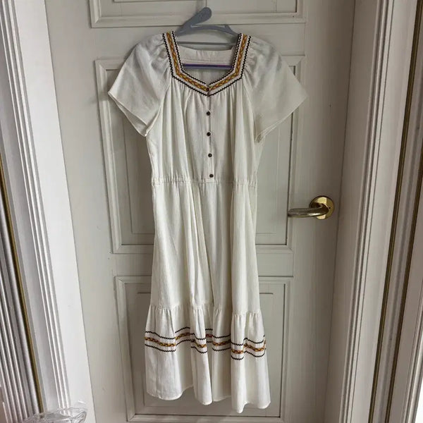 [BUNJANG] Vintage White Embroidered Long Dress / 빈티지 화이트 자수 원피스