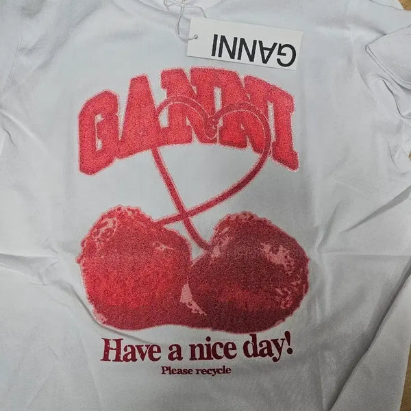 [BUNJANG] GANNI Cherry Graphic T-Shirt Large / 가니티셔츠 ㅡ새제품 미개봉 라지