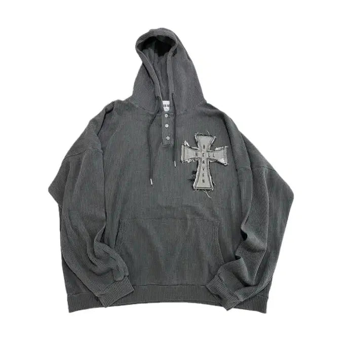 [BUNJANG] Skeatlock Pigment Henley Hoodie / 스케이터락 크로스 피그먼트 헨리넥 후디