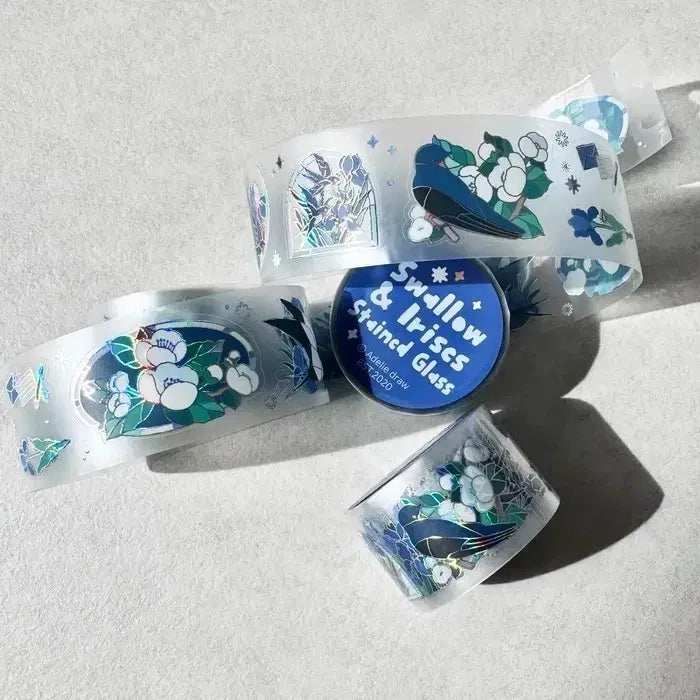 [BUNJANG] Adelidraw Swallow & Iris Kiss Cut Washi Tape / 아델리드로우 제비와 아이리스 스테인드글라스 키스컷 마테띵