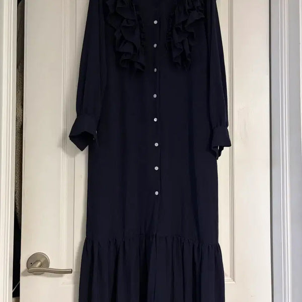 [BUNJANG] Navy Frill Long Dress / 네이비색 프릴 원피스