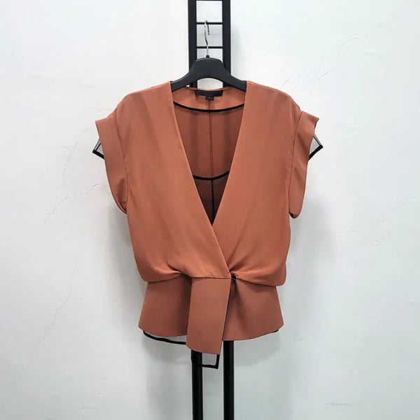 [BUNJANG] Alexander Wang Camel V-Neck Wrap Blouse / 정품 알렉산더왕 카멜 브이넥 랩 블라우스