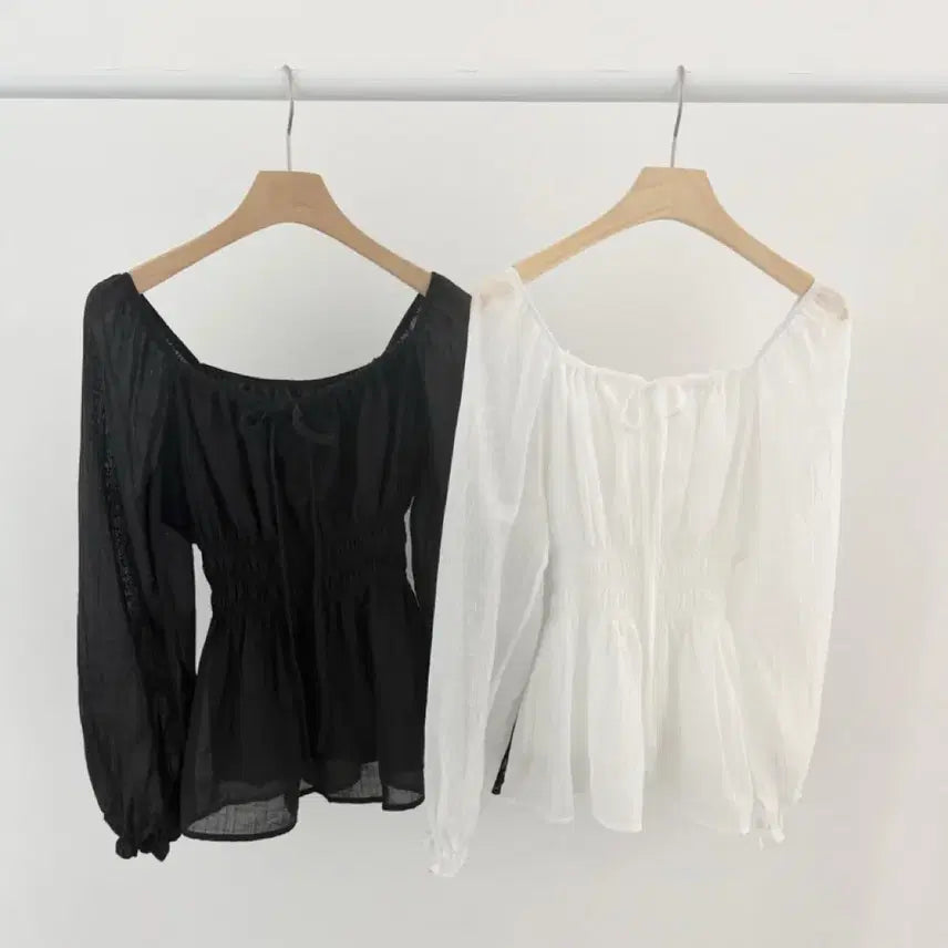 [BUNJANG] Off-Shoulder Ribbon Banding Blouse / 오프숄더 리본 밴딩 블라우스