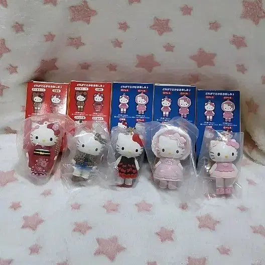 [BUNJANG] Hello Kitty 50th Anniversary Gold Charm Figure Set (Bundle) / 새상품)헬로키티 50주년 골드참 피규어 5개 세트(일괄)
