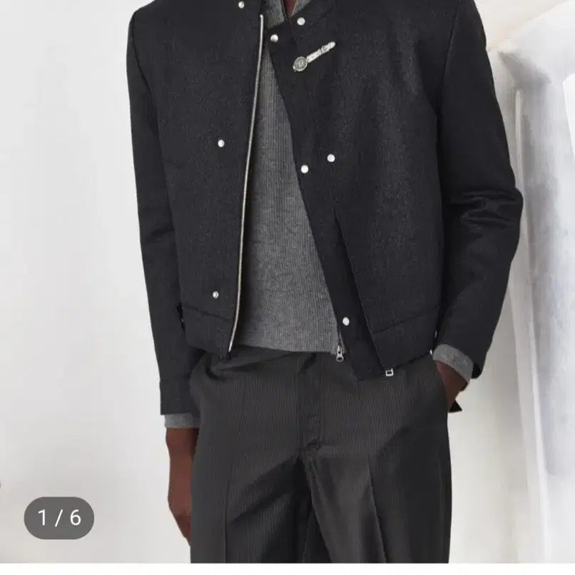 [BUNJANG] Waveness Layered Racer Jacket Charcoal Size 2 / 웨이비니스 레이어드 레이서 자켓 차콜