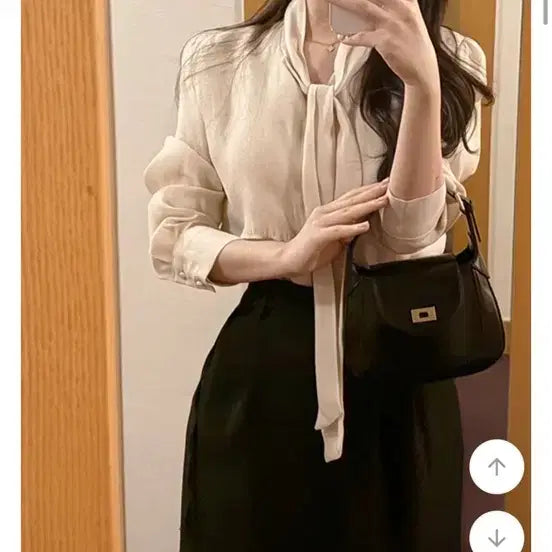 [BUNJANG] PERBIT Bloann Scarf Tie Blouse Beige / 퍼빗 블로안 스카프 타이 블라우스 베이지 하객룩