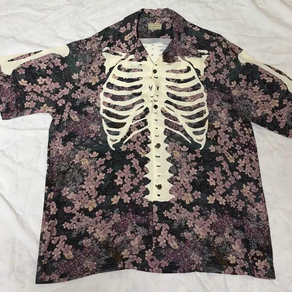 [BUNJANG] Kapital Rayon Sakura Bon Print Aloha Shirt Ink Black Size 5 / 캐피탈 레이온 사쿠라 본 프린트 알로하 셔츠 잉크 블랙 5