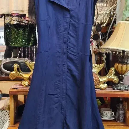 [BUNJANG] Marong Navy Rayon Long Dress / 단색 네이비 레이온.마롱원피스