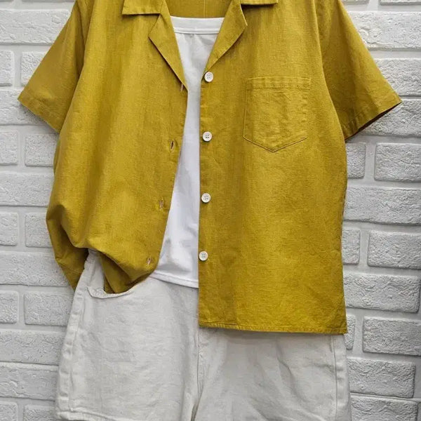 [BUNJANG] Leshop Mustard Linen Shirt / A4736 머스타드 린넨 셔츠(르샵)