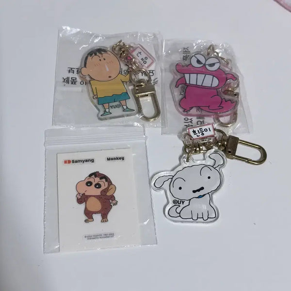 [BUNJANG] Crayon Shin-chan Megu, Wani, Shiro, Acrylic Keychain & Sticker Bundle / 짱구는 못말려 맹구 와니야마상 흰둥이 아크릴 키링 가챠 띠부씰