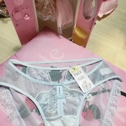 [BUNJANG] Satin Lace Panty Set - Sky Blue / 새틴 레이스 팬티 세트 하늘색