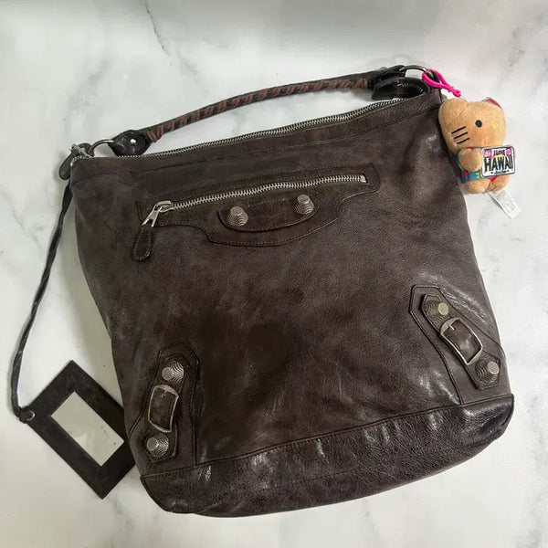 [BUNJANG] Balenciaga Giant City Day Motorbag Dark Brown Leather Hobo Bag / [A 정품] 발렌시아가 자이언트 시티 모터백 데이 다크브라운