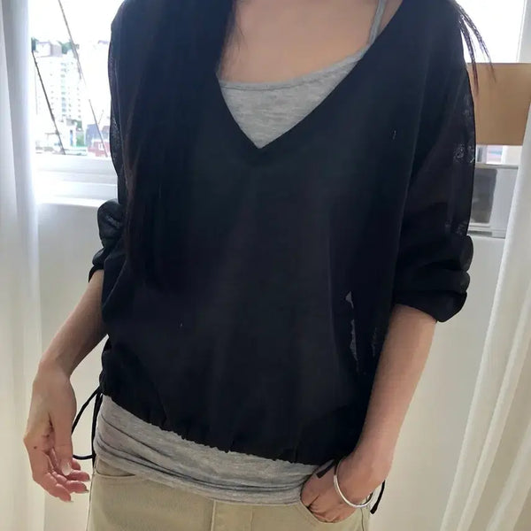 [BUNJANG] Lit.KIM SHEER STRING KNIT Charcoal / 릿킴 SHEER STRING KNIT 차콜