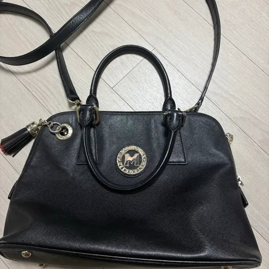 [BUNJANG] Metrov City Black Leather Tote Bag with Shoulder Strap / 메트로시티 가방
