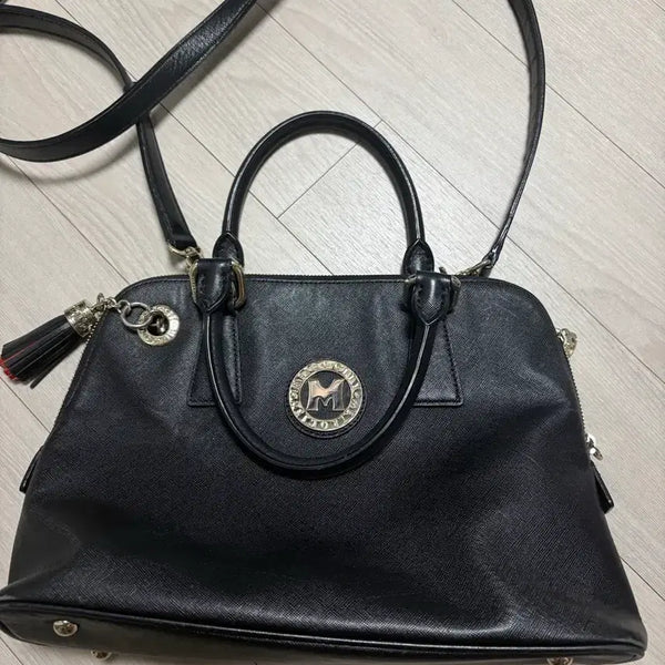 [BUNJANG] Metrov City Black Leather Tote Bag with Shoulder Strap / 메트로시티 가방