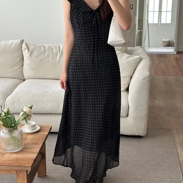 [BUNJANG] Black Dot Chiffon Dress / 블랙 도트 쉬폰 원피스