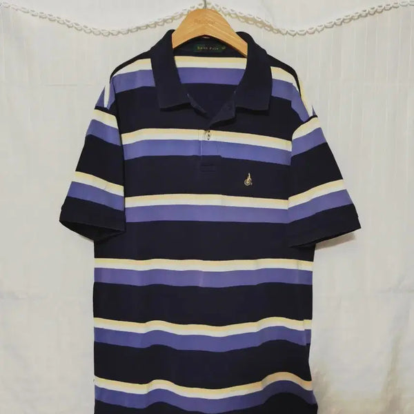 [BUNJANG] Beanpole Striped Polo Shirt Navy Vintage Size 105 / 정품!빈폴 단가라 폴로티 네이비 빈티지.100 105