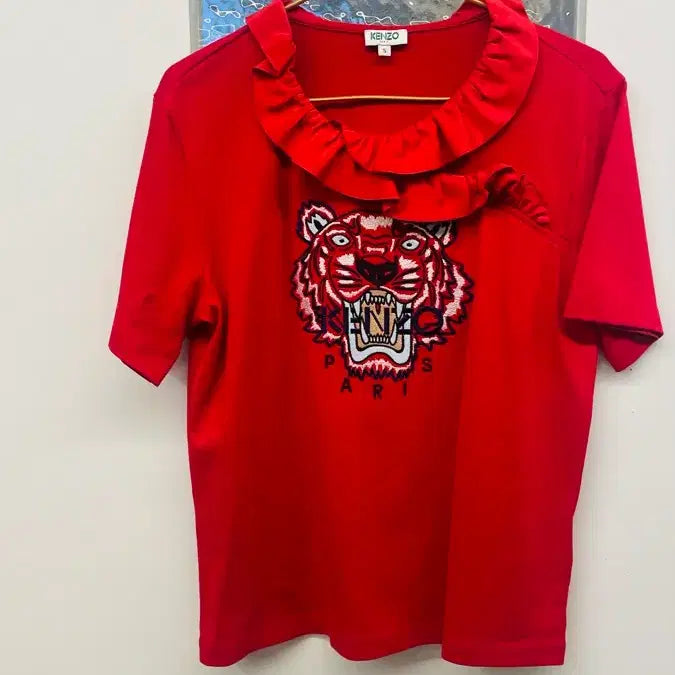 [BUNJANG] Kenzo Tiger Embroidered T-Shirt / 겐조타이거레드 반팔티