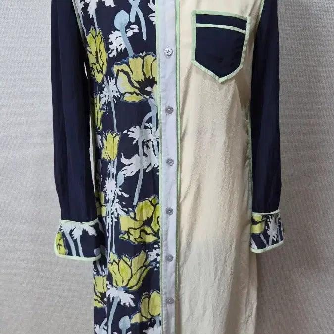 [BUNJANG] Tory Burch Silk Floral Print Colorblock Shirt Dress / A-179 토리버치 실크 배색 꽃무늬 셔츠 원피스