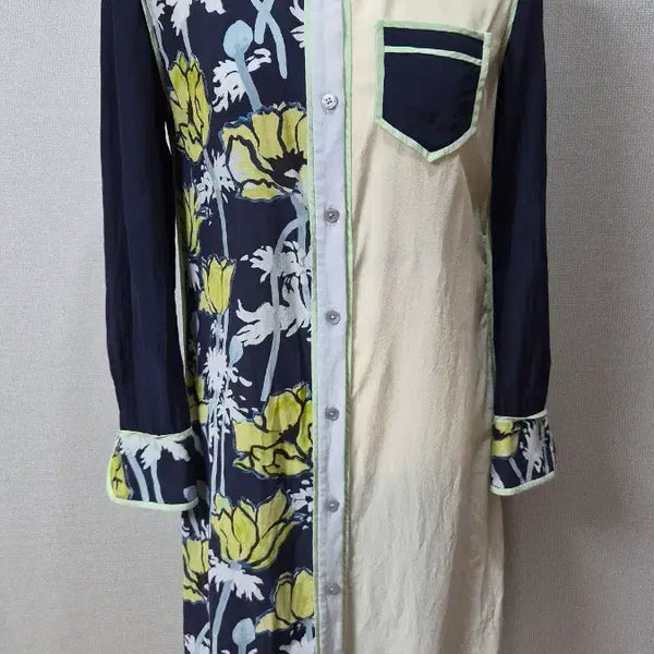 [BUNJANG] Tory Burch Silk Floral Print Colorblock Shirt Dress / A-179 토리버치 실크 배색 꽃무늬 셔츠 원피스
