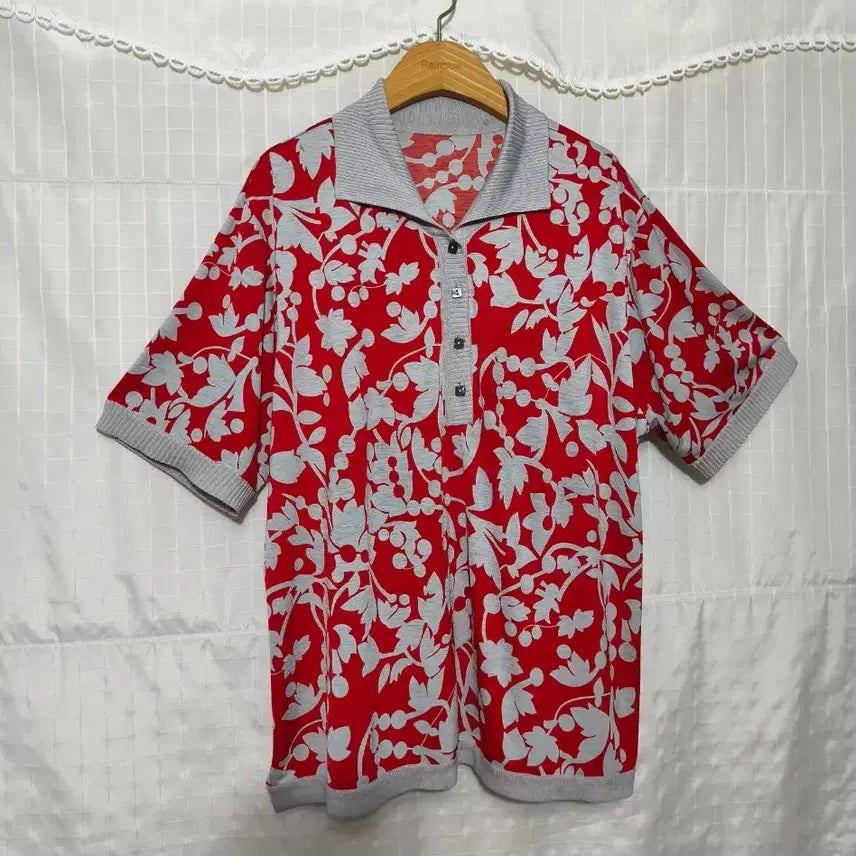 [BUNJANG] Women's Patterned Knit Polo T-Shirt / 여성패턴 니트폴로티셔츠77 88