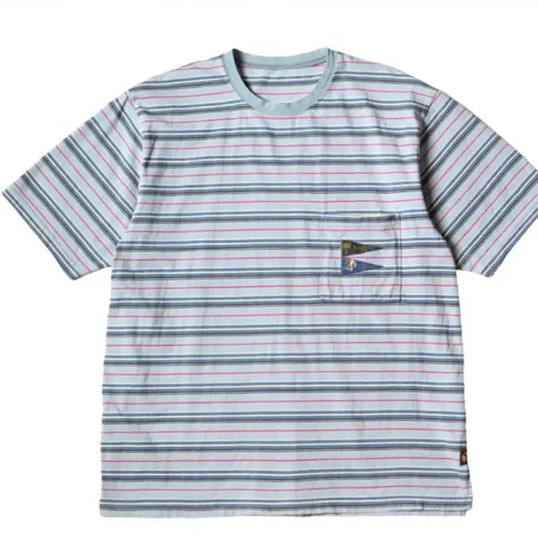 [BUNJANG] Capital Multi Border Blue T-Shirt / 캐피탈 멀티보더 블루티
