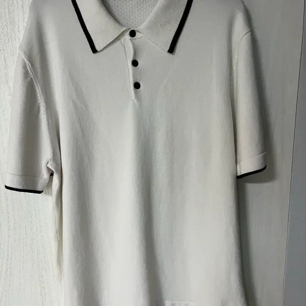 [BUNJANG] White Knit Collar T-shirt with Black Accents / 니트 카라티(새상품)