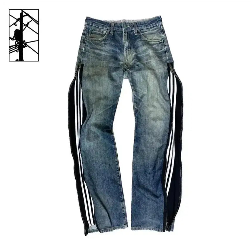 [BUNJANG] Vintage Adidas Custom Zipper Denim Jeans (Size S) / 빈티지 중청 아디다스 커스텀 지퍼 데님 S