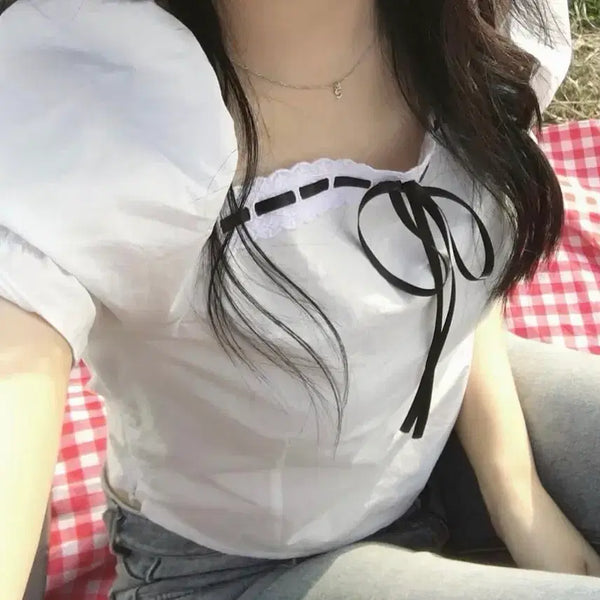 [BUNJANG] Letter From Moon Frill Ribbon Blouse Ivory / 레터프롬문 프릴 리본 블라우스 아이보리