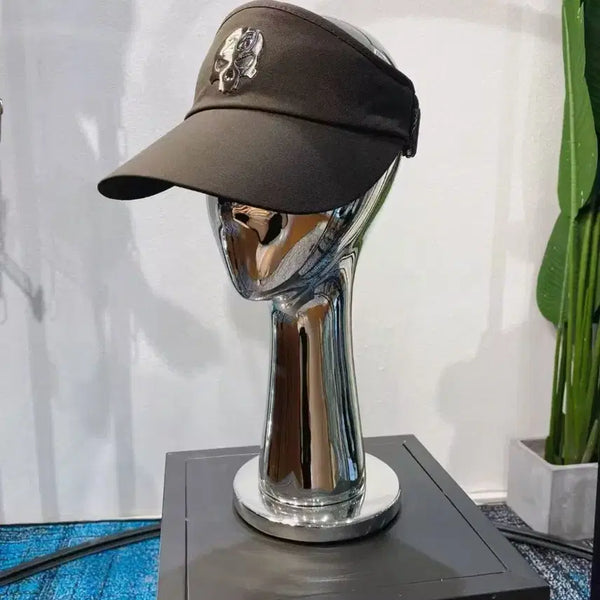[BUNJANG] Skull Logo Black Sun Cap for Golf / 골프 썬캡 블랙 해골 로고
