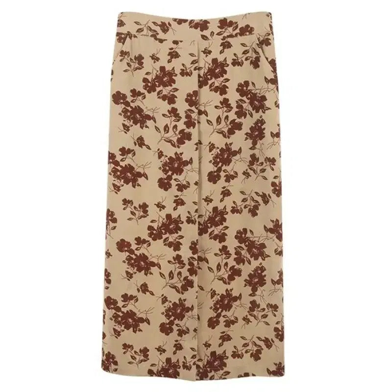 [BUNJANG] Center Pleated Slit Flower Banding Skirt Beige / [새상품]센터 접단 트임 플라워 밴딩 스커트/베이
