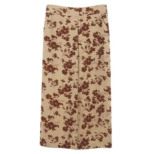 [BUNJANG] Center Pleated Slit Flower Banding Skirt Beige / [새상품]센터 접단 트임 플라워 밴딩 스커트/베이