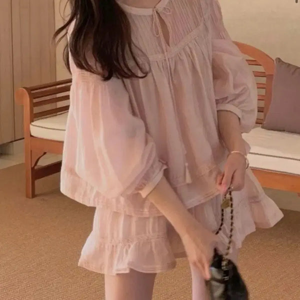 [BUNJANG] Weather Wear Muli Blouse Skirt Set / 웨더웨어 뮬리 블라우스 스커트 세트  (택그대로 새상품)