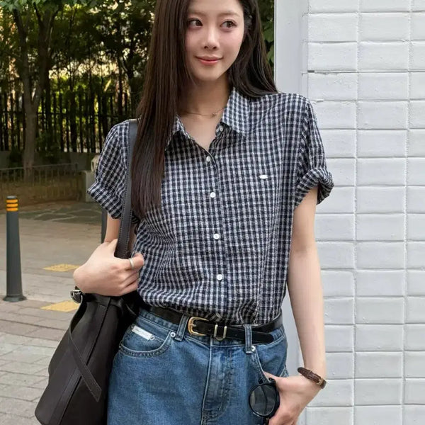 [BUNJANG] Ourhope Check Pattern Short Sleeve Shirt / 아워호프 체크 셔츠  무늬 반팔 셔츠/ 미쏘 에잇세컨즈 자라 h&m