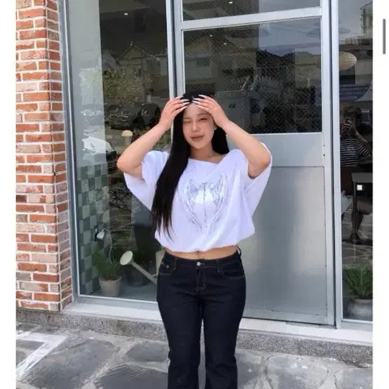 [BUNJANG] DAISY TWELVE Angel Balloon Printing Off-Shoulder Top / 데이지투엘 엔젤 벌룬 프린팅 오프숄더